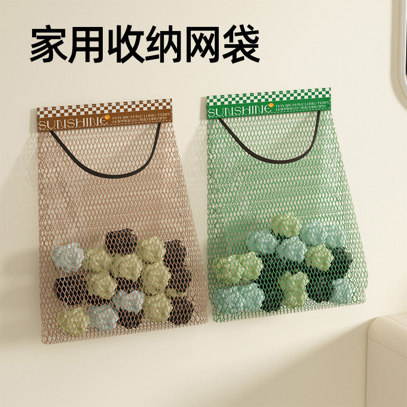 圾袋收纳神器壁挂式大容量厨房装储物蒜头生姜大蒜袋子魔术贴网兜 - 实物图