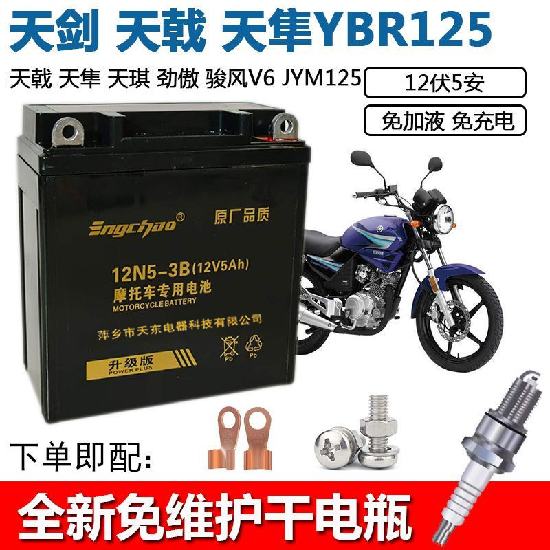 适用雅马哈125天剑天戟YBR/JYM125摩托车免维护蓄电池12V5A干电瓶
