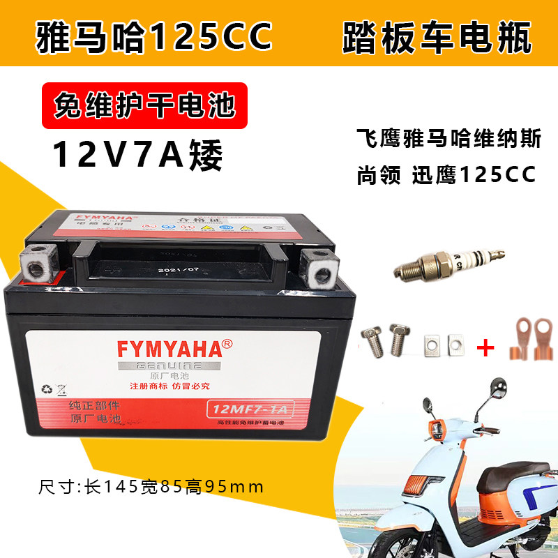 踏板摩托车电瓶YTX7A-BS免维护 125鬼火海王星干蓄电池12V7AH通用