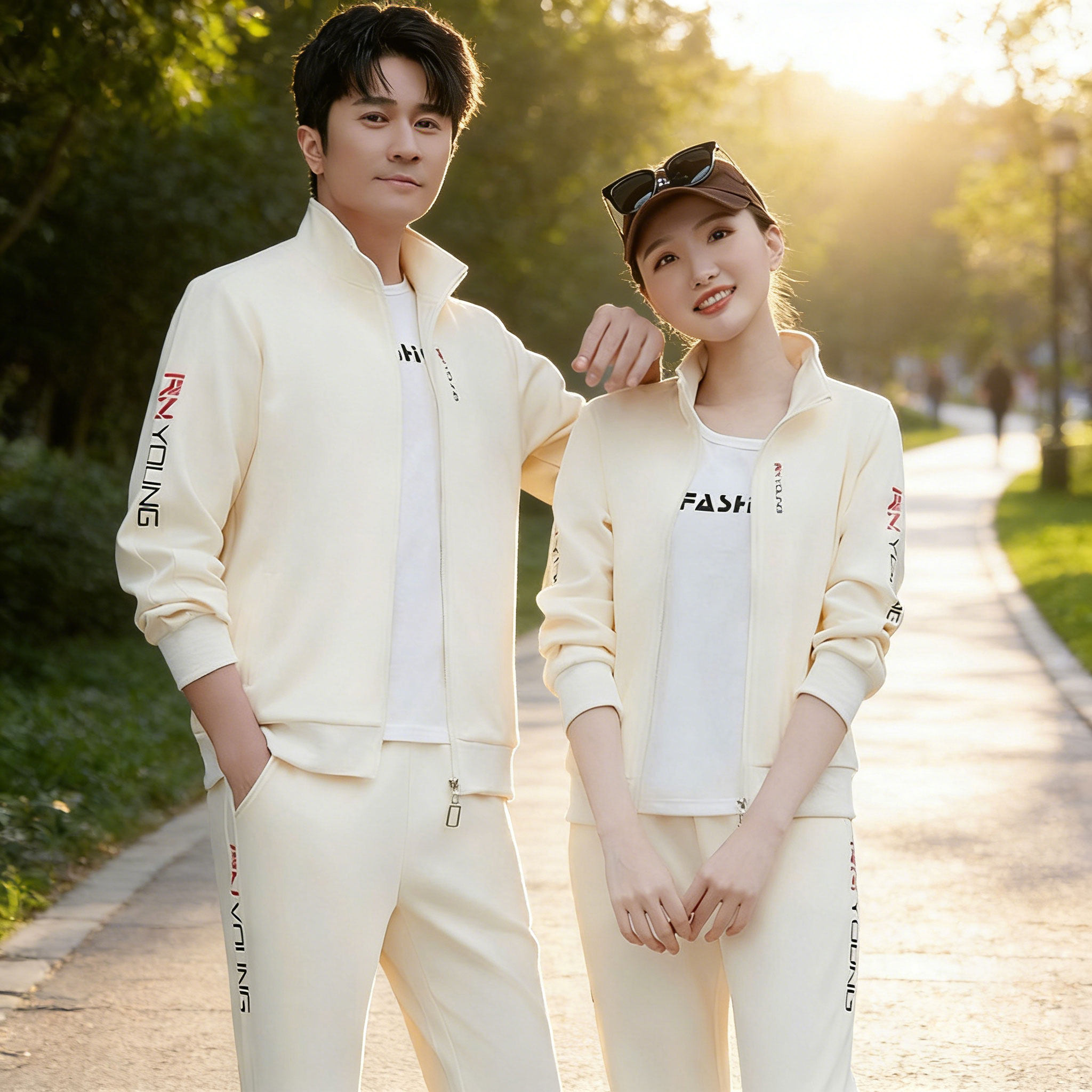 2026春季新款情侣运动套装男女通用时尚卫衣休闲跑步服高端三件套