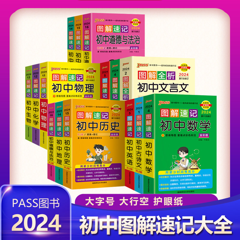 2024图解速记初中pass绿卡图书语文数学英语政治历史物理化学生物地理