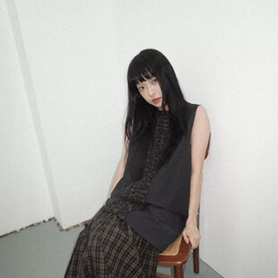 日系格纹百搭复古拼接无袖 栗子蒙布朗 衬衫 现货