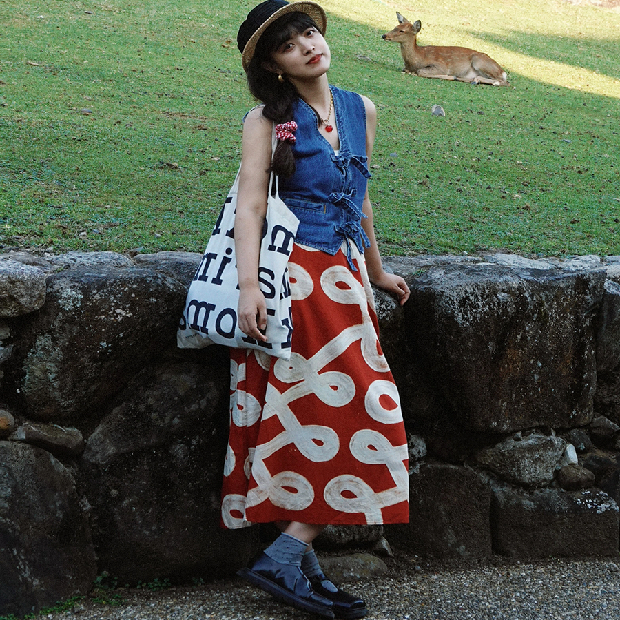 「现货」法式复古高腰宽松a字裙夏季度假穿搭过膝大摆半身裙