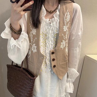 【现货】马甲女法式复古刺绣百搭夏季新款设计感小众马夹上衣