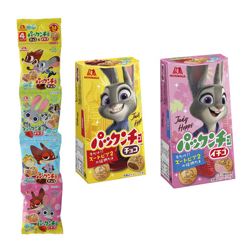 日本 森永疯狂动物城限定联动款草莓巧克力饼干四连包