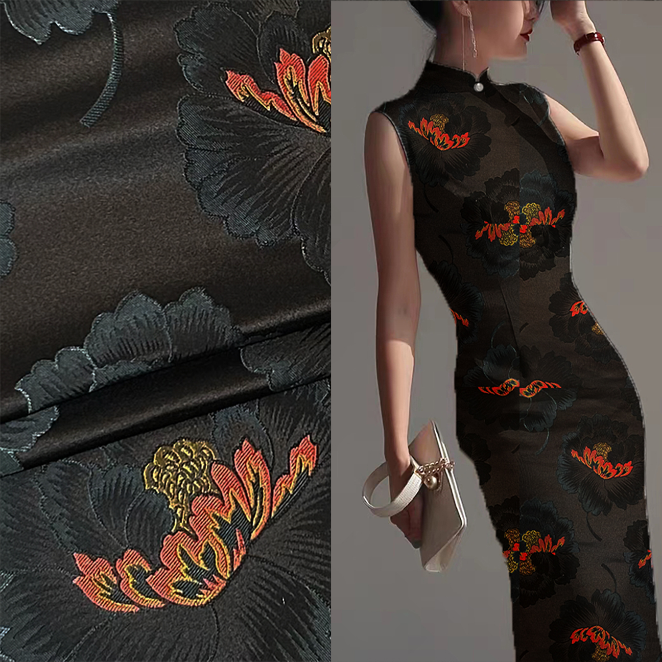 《大花》75国风提花织锦缎上衣马甲外套唐装旗袍DIY布料