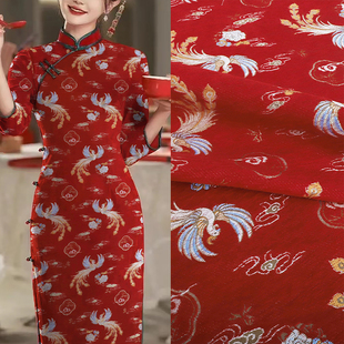 《SR002凤翔牡丹》童装拜年服雪尼尔布料织金锦缎提花马甲背心布