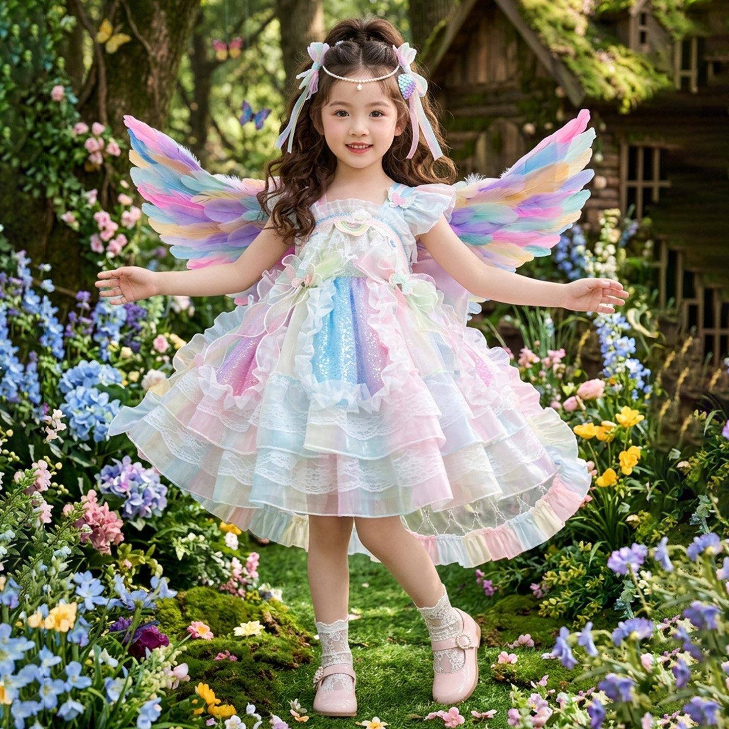 女童七彩小马洋罗莉公主GRJ裙夏季生日塔礼服女宝宝洋彩虹翅派膀