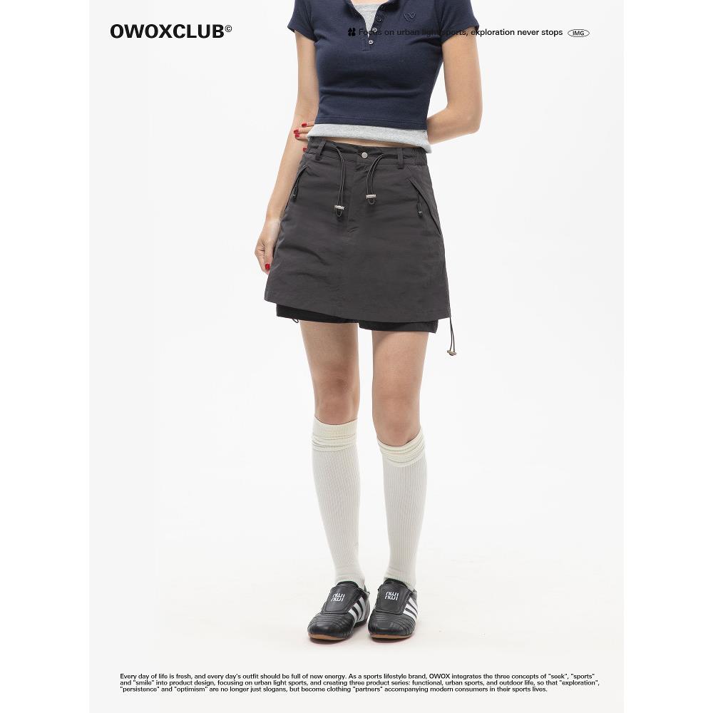 wox户外营风格拉a线工作裙女士夏季假两件套裤XBS设O计美绳国露短