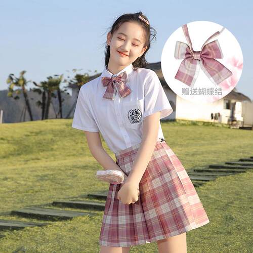 J制服套正版夏季少女小学格生大K童初中学院风装短袖衬MNR衫裙两