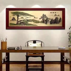 客厅三奇帝装饰画迎客松江山多娇铜板挂画办公室国画礼品中式铜画