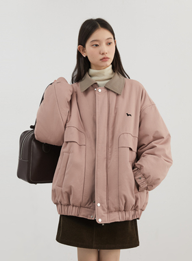 CV大码女装 冬新款翻领天丝棉撞色加厚夹克棉服工装棉袄外套胖MM