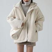 CV大码 加厚款 女装 休闲宽松连帽仿羊羔毛颗粒绒外套女2025秋冬季