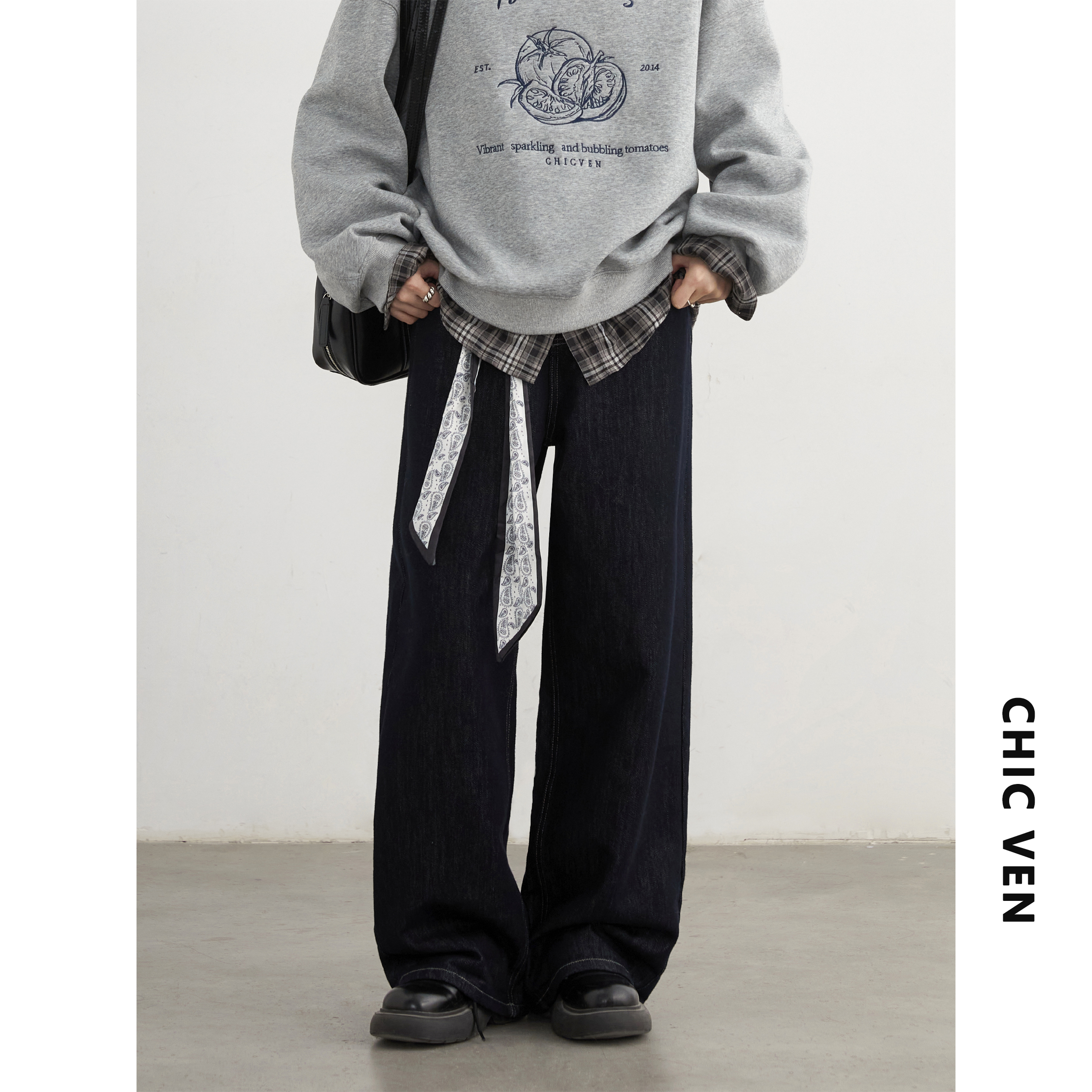 原牛牛仔裤宽松阔腿裤直筒长裤