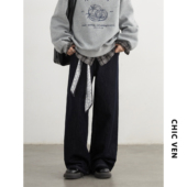 宽松阔腿直筒长裤 CV大码 原牛牛仔裤 秋冬新款 女配丝巾2025 女装