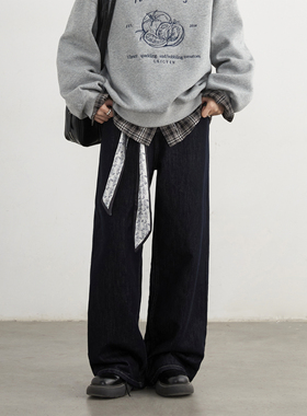 CV大码女装 秋冬新款原牛牛仔裤宽松阔腿直筒长裤女配丝巾2025