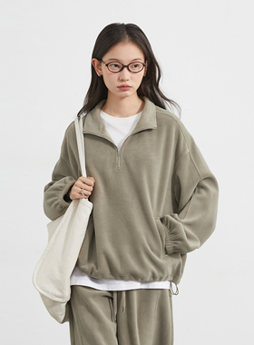 CV大码女装冬新款简约宽松颗粒绒立翻领上衣慵懒休闲裤套装女胖mm