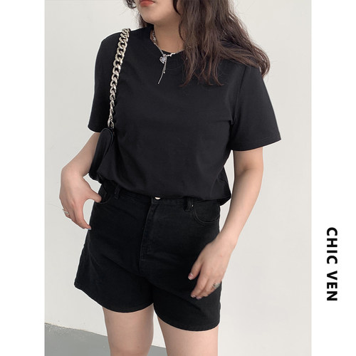 CV大码女装 夏季新款多色可选~简约基础款圆领短袖正肩T恤上衣女