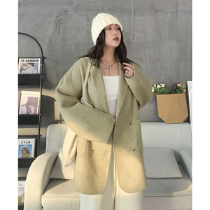 CV大码女装 秋季高级感气质羊毛双面呢外套女纯手工西装式呢大衣