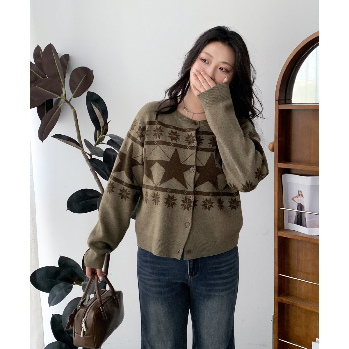 CV大码女装冬新款费尔岛星星提花毛针织衫开衫宽松保暖上衣女胖mm,女装/女士精品,大码内搭,淘宝优惠券,粉丝福利购,淘宝优惠卷