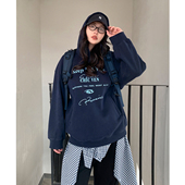 女装 冬季 新款 CV大码 美式 连帽字母印花加绒卫衣宽松休闲上衣胖MM