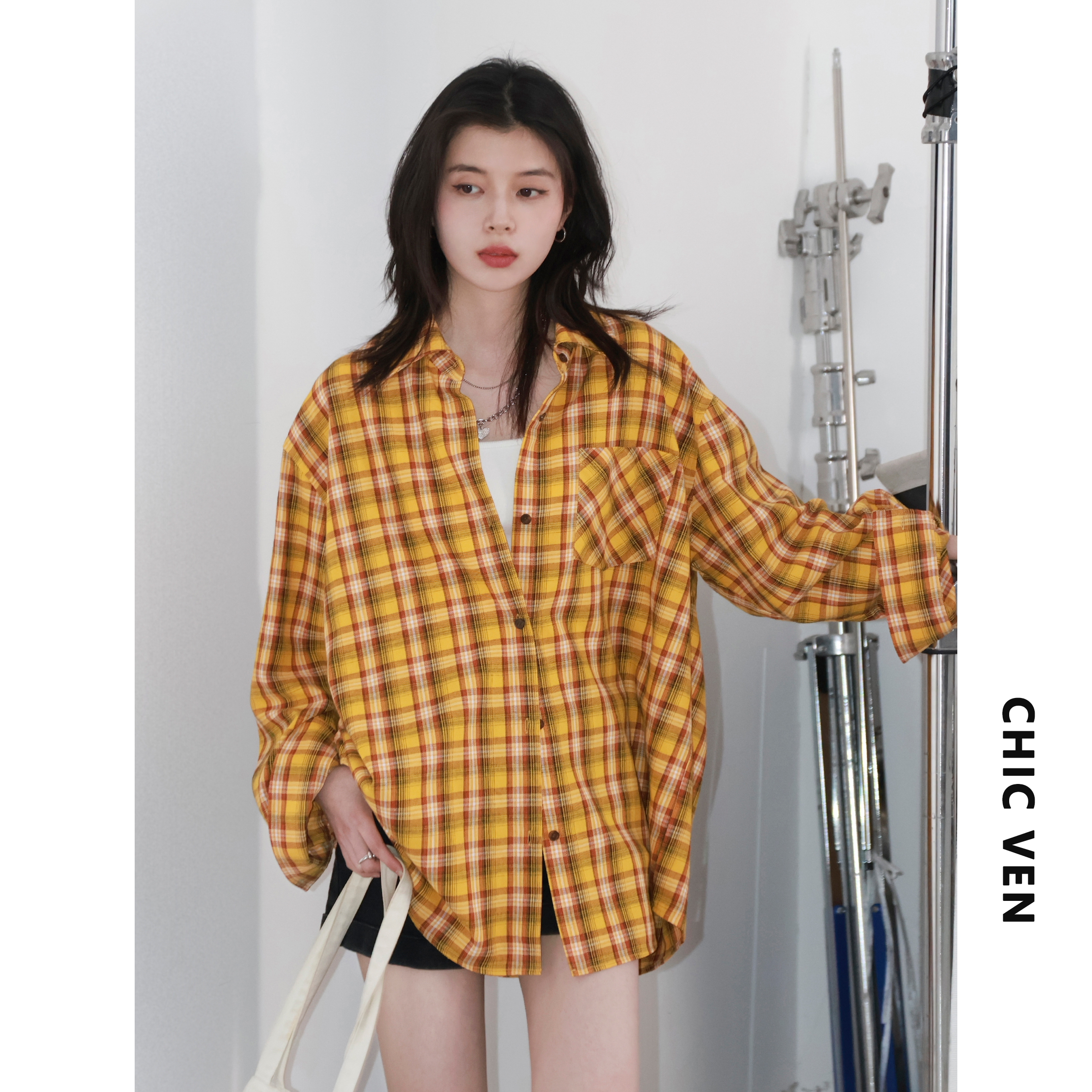 CV大码女装夏季情侣纯棉格子衬衫