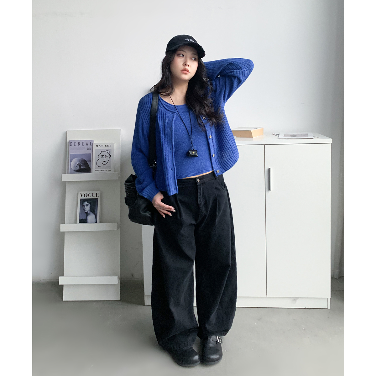 肌理感圆领针织开衫背心套装女