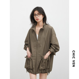 花苞立领抽绳工装 春款 外套设计感防晒夹克上衣女 女装 CHICVEN大码