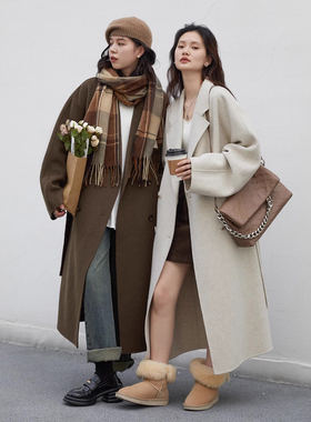 CV大码女装 冬季新款高级感羊毛双面呢大衣重工珠边外套胖MM显瘦