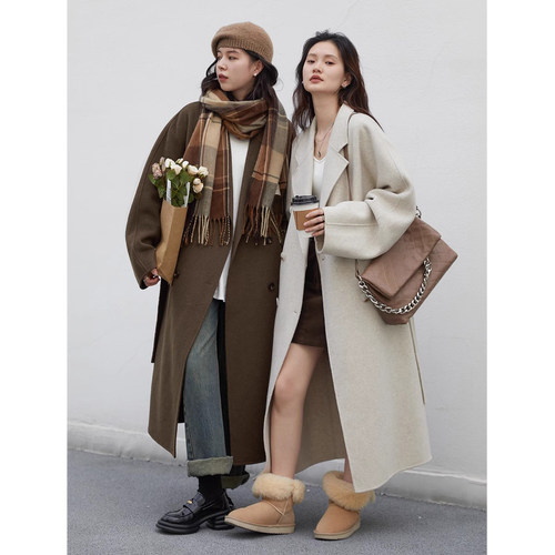 双面呢大衣高级感羊毛重工珠边