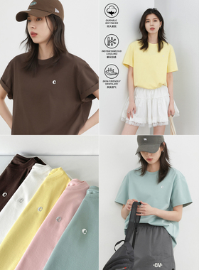 CV大码女装 夏新款260g索罗娜凉感抑菌圆领短袖T恤宽松上衣女胖mm