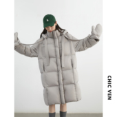 CV大码 微胖穿搭90白鸭绒外套 云朵泡芙连帽羽绒服手套款 女装 冬季