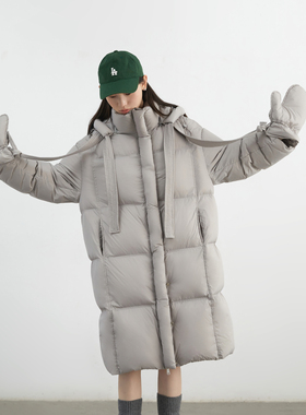 CV大码女装 冬季云朵泡芙连帽羽绒服手套款微胖穿搭90白鸭绒外套