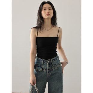 短款 CV大码 修身 韩版 平领吊带背心内搭打底上衣外穿显瘦胖mm 女装