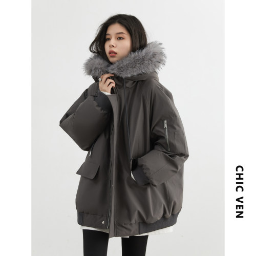 连帽拼接毛领工装夹克棉服外套