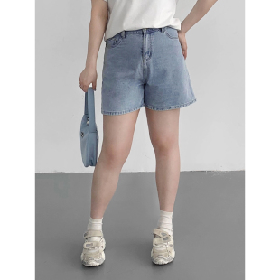 a字牛仔短裤 CV大码 多色可选复古高腰阔腿裤 2026夏季 女胖MM 女装