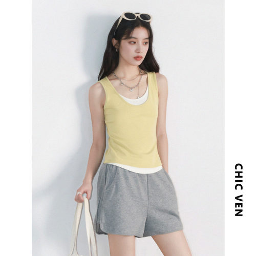 CV大码女装撞色假两件拼接吊带女