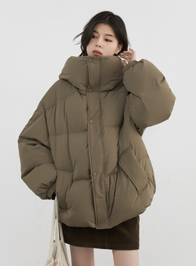 CV大码女装 冬季新款宽松连帽90白鸭绒羽绒服保暖面包服外套胖MM