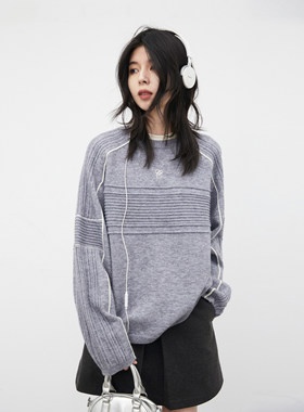 CV大码女装早春新款休闲简约插肩袖针织毛衣内搭外穿宽松上衣胖mm