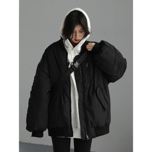 CV大码女装 街头运动休闲宽松面包服棒球夹克棉服外套冬新款胖mm