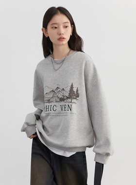 CV大码女装 2026春季复古圆领字母刺绣卫衣oversize落肩上衣胖MM