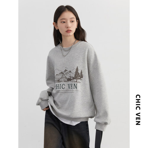 圆领oversize字母刺绣卫衣