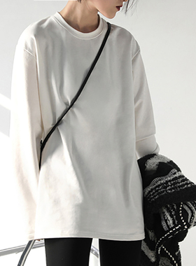 CV大码女装 胖mm白色长袖T恤女2026春秋宽松叠穿打底衫内搭体恤衫