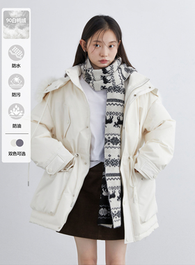 CV大码女装冬新款连帽带毛领派克羽绒服90白鸭绒中长款外套女胖mm