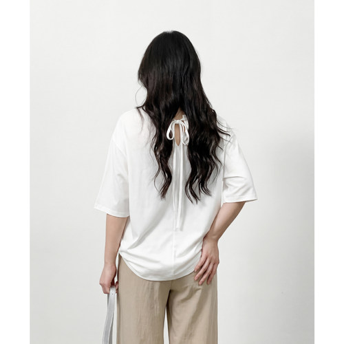 后领开叉短袖女莱赛尔凉感T恤女