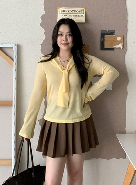 CV大码女装春季新款V领假两件绑带披肩轻薄针织衫羊毛小衫女胖mm