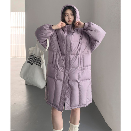 连帽白鸭绒绗线分割羽绒服外套