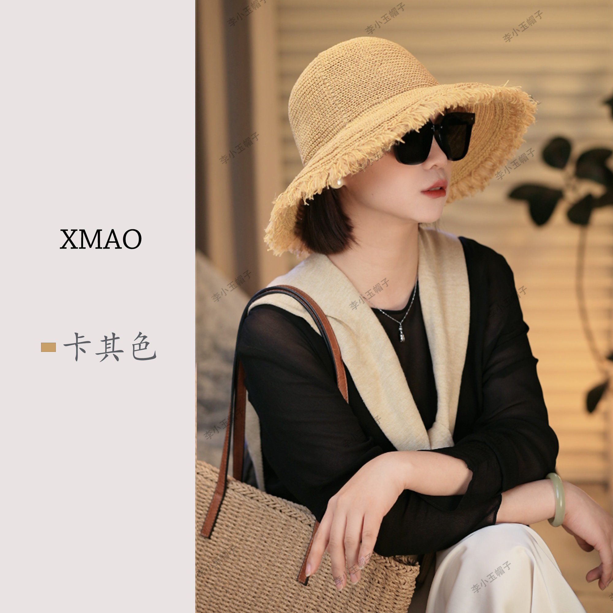 帽子女夏天拉菲草百搭旅游蕾丝沙滩帽韩版草帽遮阳帽大檐草编帽潮