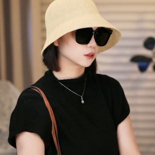 日系春夏轻薄亚麻渔夫帽子女复古百搭显脸小遮阳防晒盆帽