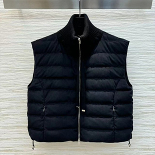 新款羊毛针织拼接立领亮面灯芯绒H版宽松羽绒服马甲外套上衣女